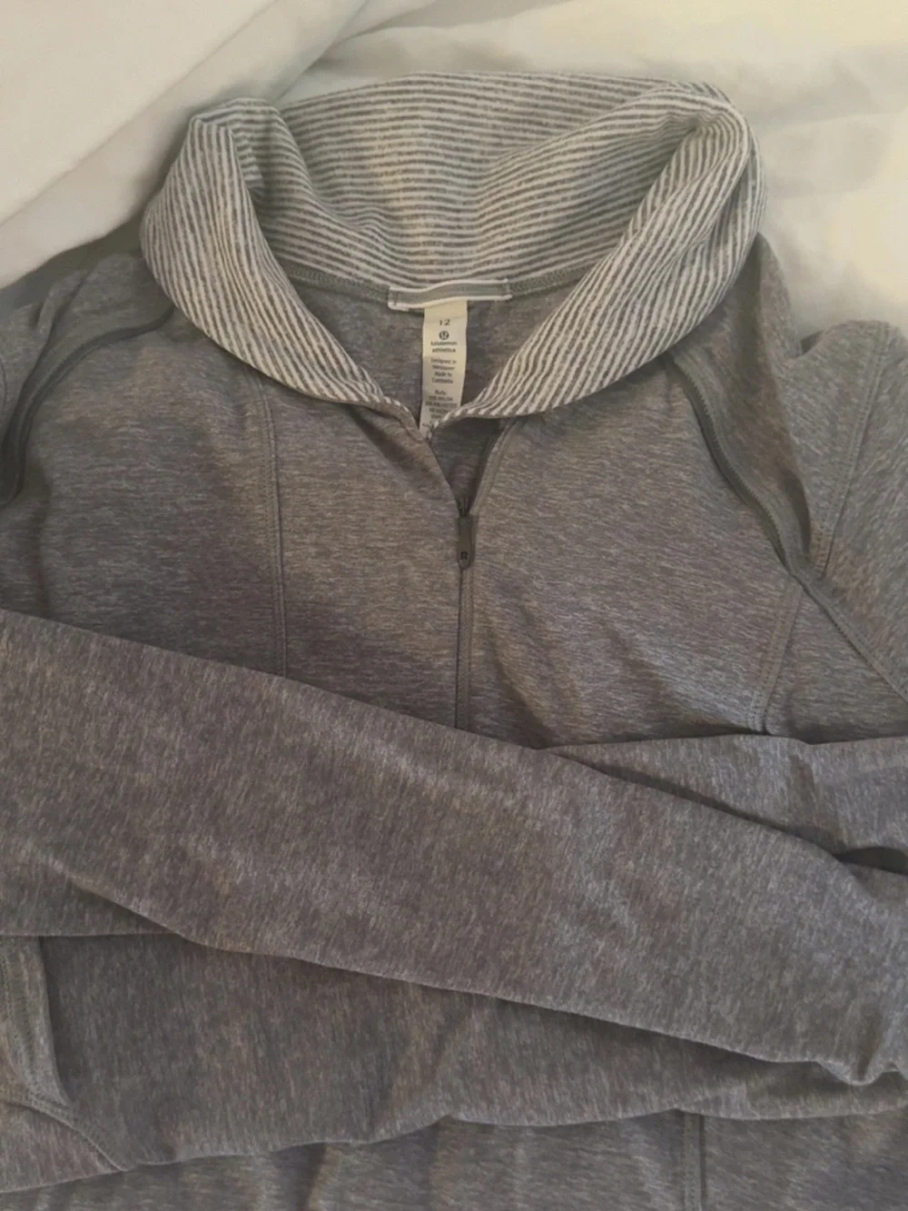Lululemon Heather Gray Quarter-Zip Sweater with Striped Collar - Picture 2 of 4